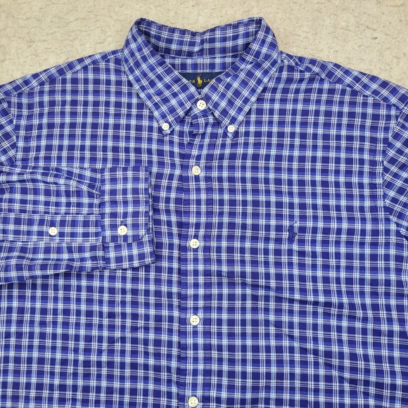 Ralph Lauren Shirt Mens Large Blue Plaid Long Sleeve Button Down Preppy Cotton - Picture 1 of 8